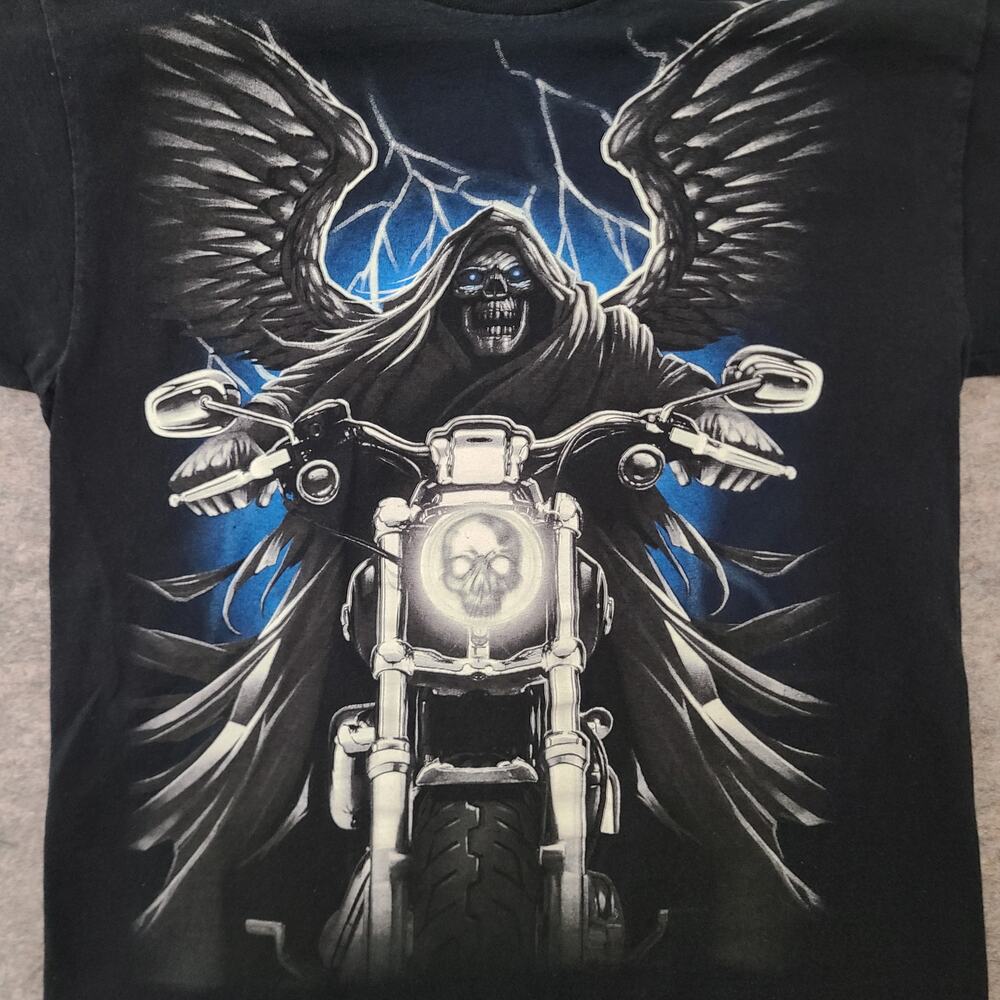 Grim Reaper Skull Shirt Mens Medium Black Blue Biker Thunder Skull